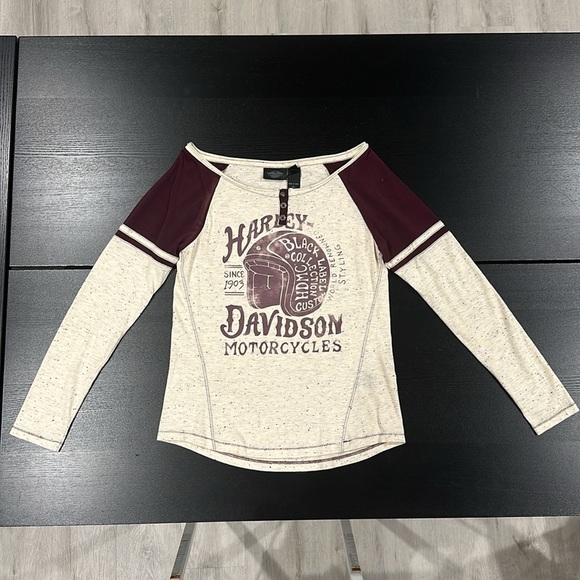 Harley-Davidson Retro Style Mesh Insert Long Sleeve Henley Top - S - Picture 2 of 8